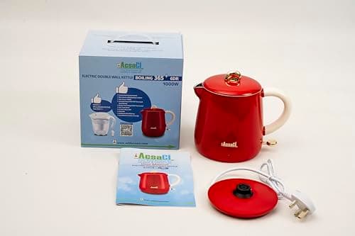 AddAcsaCi Electric Double Wall Red Kettle 600ml | Lightweight Small Electric Kettle, Cool Touch Exterior, Stainless Steel Interior, STRIX Thermostat, 1000W Quiet Boil Travel Kettle for Home/Students — view 5