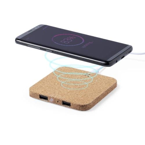 Sawfish Personalised Charger Kronex 10W Cork Wireless Charger with Dual USB Outputs Natural Cork Finish — view 3