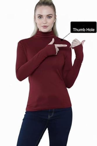 STAR FASHION Women’s Long Sleeve Polo Neck Top with Thumb Hole Ladies Roll Neck Stretch Gym Yoga Running Base Layer Soft Viscose High Neck Pullover Coral-12-14 — view 6