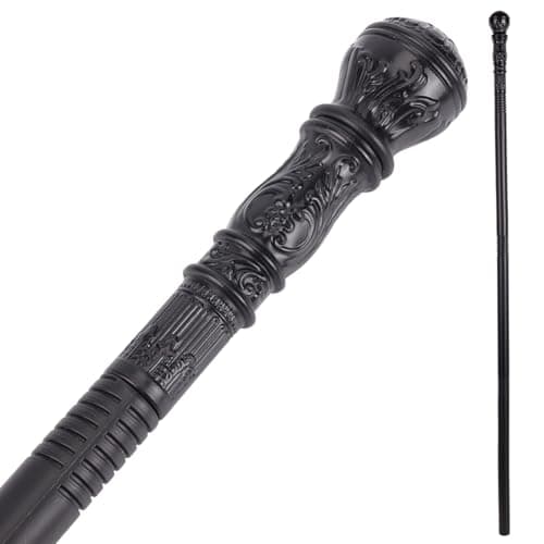 GORGECRAFT Victorian Cane Prop Halloween Cosplay Vintage Walking Stick 116cm Long Antique Plastic Punk Scepter Costume Prop with Black Round Top Knob Pretend Play Royalty Wand for Themed Events Stage
