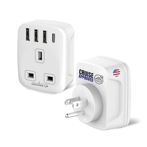 Cruise Approved 5-in-1 Travel Adapter – Non Surge for Cruise Ships – 3 USB + 1 USB-C – Works on Marella, MSC, Royal, Celebrity, Carnival, Princess, NCL, Disney, Fred Olsen – (US)