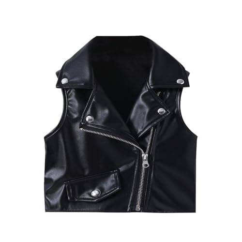 TTHVYE Kids Faux Leather Gilets Boys Girls Casual Jackets Zip Up Coats with Pockets Solid Color Waistcoat Athletic Walking Travel Outerwear Children Windproof Winter Tops Age 1-13 Years