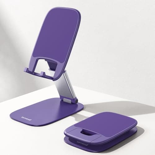 Lamicall Cell Phone Stand for Desk - [Ultra-Thin] Foldable Mobile Phone Holder, Height Adjustable Phone Stand for iPhone 17 16 15 14 13 Pro Max Plus Air Mini, S25 S24, 4"-8" Mobile Phones - Purple