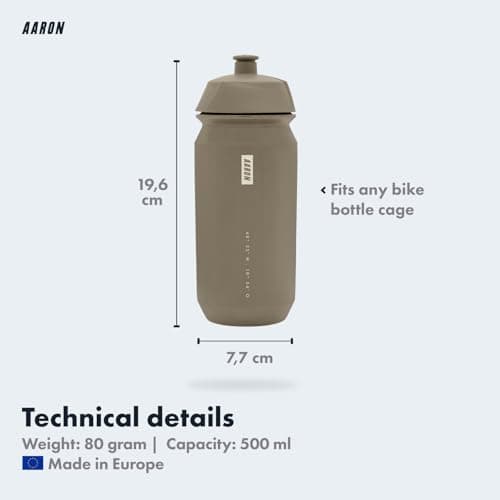 AARON ECO Water Bottle, 100% Biodegradable, 500 ml, Lightweight and Leak-Proof, Practical BPA-Free Water Bottle for Sports, Fitness, Hiking, Outdoor in Beige — view 5