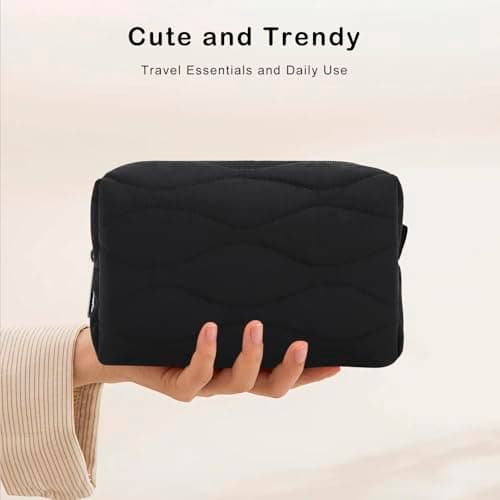 DOB SECHS Waterproof Canvas Mini Travel Makeup Carrying Case Wash Bags Cosmetic Bag Portable Electronics Accessories Organizer Wash Gym Shaving Bag (#93-Black, Small) — view 4