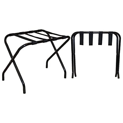 Harbour Housewares Folding Metal Luggage Racks - Black - Pack of 2 - Portable Folding Single Tier Home Bedroom Suitcase Foldable Suit Case Holder Travel Chest Storage Stand