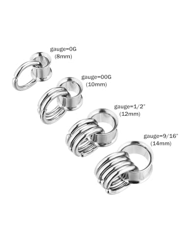 Zysta Ear Tunnels with Ring 00g PlugsSilver Stainless Steel Ear Spreader Double Flared 10mm Ear Gauges Earring Lobe Body Piercing Jewelry 8mm-14mm (8mm) — view 3