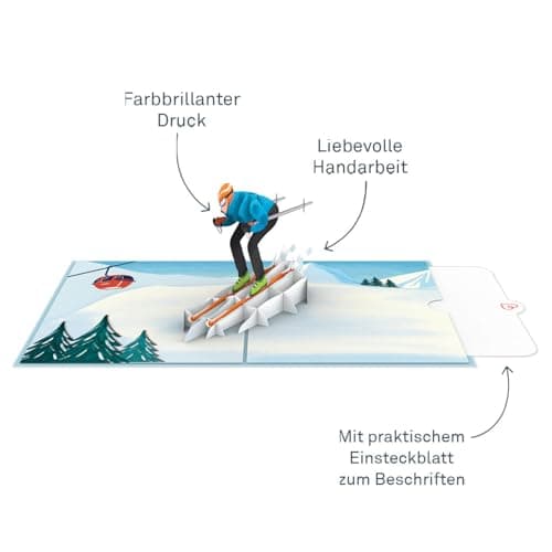 papercrush® Pop-Up Card Skier - Funny 3D Voucher Card for Men (Boyfriend, Dad, Husband), Travel Voucher for Ski Holidays, Handmade Winter Birthday Giftcard for Surprise Skiing Vacation Reveal — view 2