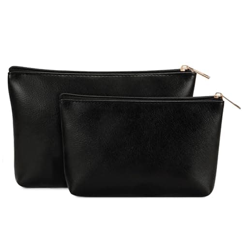 Small Makeup Bag for Handbag 2 Pack Vegan Leather Cosmetic Bag for Purse