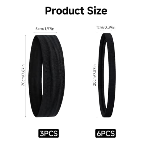 5cm Wide Black Headband & Elastic Non Slip Sport Headband for Women, 9 Pack — view 2
