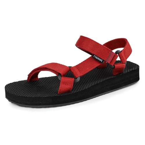 riemot Summer Sandals for Women, Comfort Breathable Beach Casual Walking Sandal, Arch Support Slides with Adjustable Buckle Straps, Anti-slip Outdoor Sports Lightweight Sandals, Red UK8/EU41