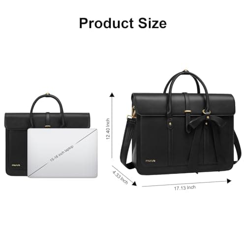 MOSISO Laptop Bag for Women,16 inch PU Leather Computer Bag, Black — view 5