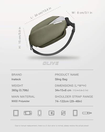 Inateck Sling Bag X, 4L Stylish Crossbody Shoulder Chest Belt Bum Bag with Adjustable Shoulder Strap, Water-Resistant Waist Fanny Pack for Men, Women, Travel, Daily Use, Cycling, Hiking, Olive — view 2