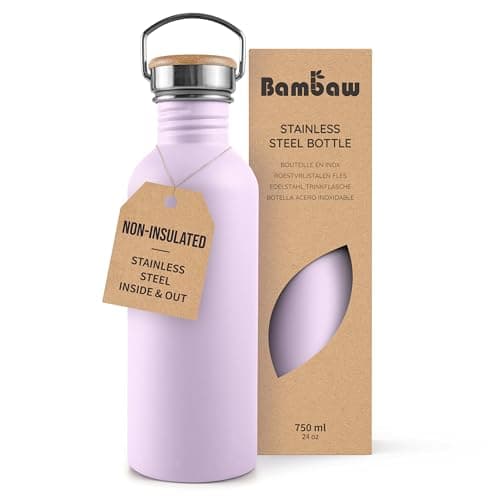 Bambaw Stainless Steel Water Bottle 750ml - Non-Insulated, Metal, BPA Free, Leakproof, Reusable - Lavender Haze Purple