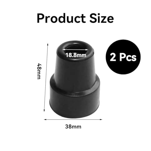 2 Pcs Ferrules Walking Sticks, Walking Stick Rubber Ends, Heavy Duty Rubber Replacement Cane Tip, Non Slip Stable Replacement Cane Tip, for Elderly Crutches, Adult Hiking Crutches(Black) — view 2