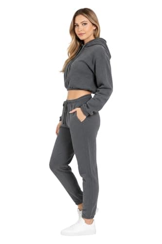Bahob® Women’s Sportswear Set, 2 Pcs Women Tracksuit Hoodie Crop Top and Joggings Pants Leggings Yoga Gym Wear Tracksuits Activewear Set XS to XL (Large, WCTS-103-E) — view 3