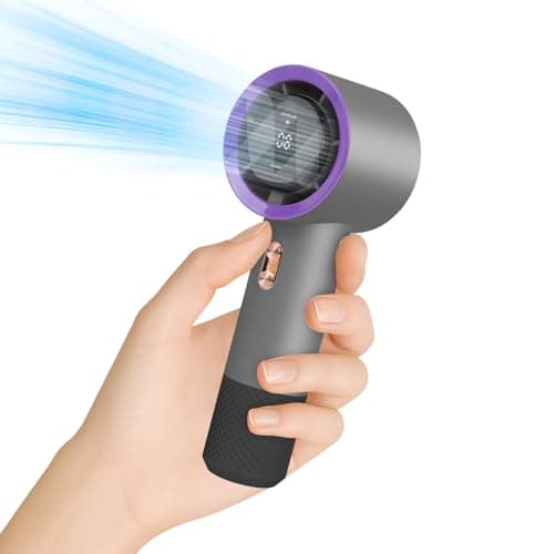 Hittriu Portable Handheld Turbo Fan, High-Speed Turbo Portable Fan with Digital Display, Cooling Chip 5 Wind Gears, 12000RPM, for Summer, Travel, Commute,Outdoor (Silver-grey)