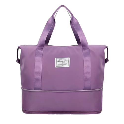 HUANYO Expandable Holdall Bag - 2-in-1 Design (20L to 35L), Foldable Waterproof Lightweight Sports & Travel Bag for Men and Women, Perfect for Gym, Beach, Yoga and Weekend Trips (Purple)