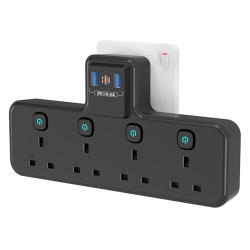 PASSUS Multi Plug Extension Socket 4 Way Plug Adapter with PD20W USB C Slot