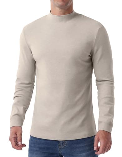 Hisir Men's Thermal Top, Mock Neck Cotton Base Layer, Apricot, L — view 5