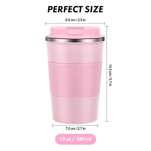 Dycietx Travel Mug with Leakproof Lid,Insulated Reusable Coffee Mug Hot&Cold Drinks/Tea,Portable Stainless Steel Thermal Takeaway Travel Coffee Cup Car//Picnic/Office/School (Pink) (CM03RD) — view 2