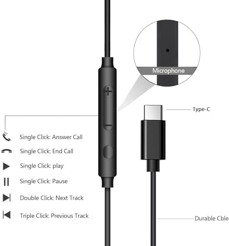 USB C Headphones Wired Earphones USB C Earbuds for iPhone 17 16 15 Pro Max — view 5