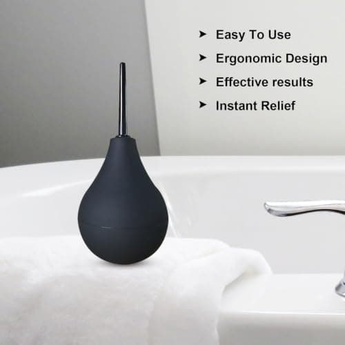 SKHAOVS Enema Bulb Douche Comfortable Silicone Enema Kit for Men Women, Reusable Douche Kit with 2 X Reusable Silicone Slim Nozzle and 1 X Cleaning Brush,160 ML Rubber Washing Cleaning Kit (Black) — view 3