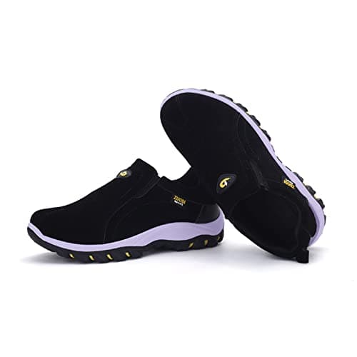 Mens Outdoor Hiking Shoes Lightweight Walking Trainers Knit Slip On Sneakers Casual Flat Footwear Breathable Trekking Camping Travel Everyday Outdoor Wear Trail Fitness Style Black — view 6