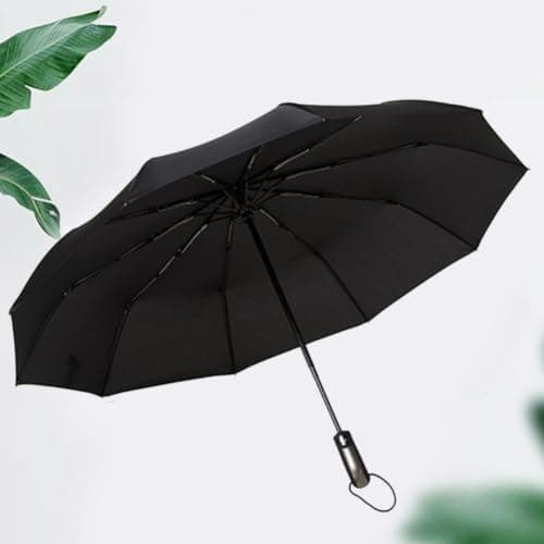 HINTRMENT Compact Automatic Folding Windproof Umbrella with Stainless Steel Fiber Frame Lightweight and Sturdy for Travel and Sun Protection in Classic Black — view 3