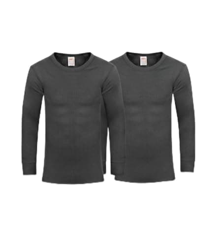 Mens Thermal 2 Pack Underwear Vests Long Sleeve Tops, Thermal T-Shirt Warm Underlayer Winter Thermals Base Layer Clothing Men Vest Top Size S-XXL (L Charcoal)