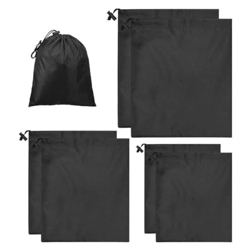 Black Cotton Drawstring Bag Small Storage Pouch 6Pack Set – Natural Fabric Drawstring Bags for Travel Organization Multi-Purpose Soft Storage Pouch for Shoes Eco-Friendly Cotton Stuff Bag