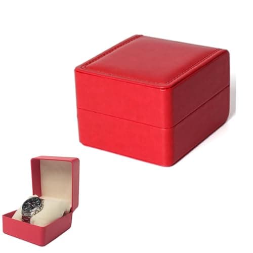 Single PU Leather Watch Storage Box, Jewelry Bracelet Organizer,Portable Red Watch Gift Box with Removable Cushion for Men Women Unisex,Travel Case for Smart & Most Watches,Birthday Valentine Present