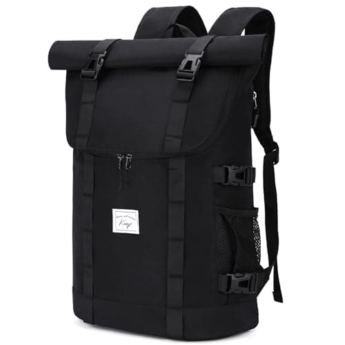 Kasgo Roll-Top Backpack, 15.6" Laptop Uni Work Travel Rucksack Black