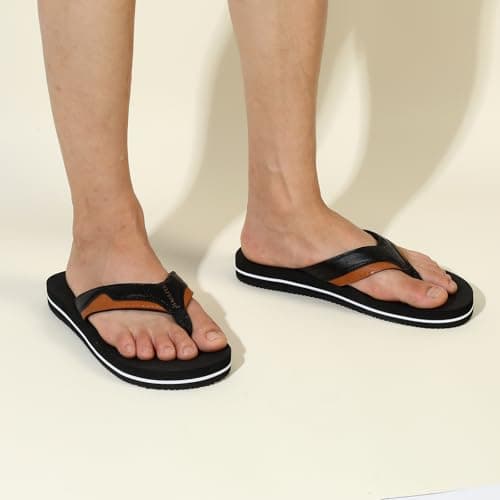 HAOLIRA Flip Flops Men Arch Support Summer Beach Travel Orthotic Walking Thong Sandals Non Slip Lightweight Comfortable Outdoor Pool Shoes UK Size 8-13 (04 Tawny/Black 41/US 7) — view 2
