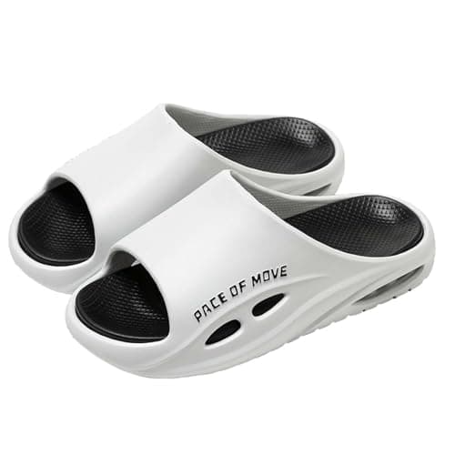 Men's Quick-Dry Indoor Outdoor Slippers with Non-Slip Rubber Sole, Breathable Mesh Upper for Home, Yard, or Travel, Soft Massage Insole for All-Day Comfort, Machine Washable (White, 7.5)