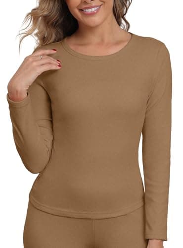 IWOLLENCE Thermal Long Sleeve Top Women (Light Brown, M) — view 2