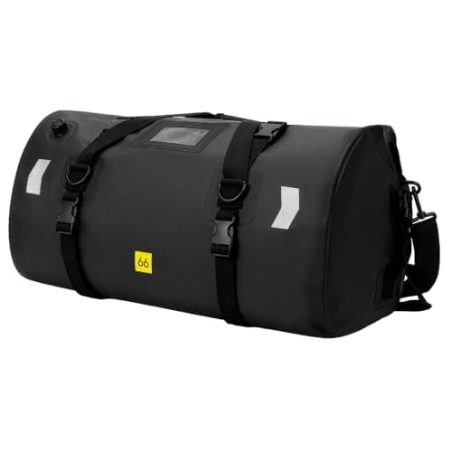 GoDyna 66L Waterproof Duffel Bag, Motorcycle Travel Heavy-Duty 500D PVC Luggage Bag with Quick-Release Fixed Straps, Reflective Roll-Top Cargo Pack for Rafting, Kayaking, Camping