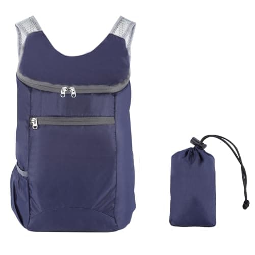 HuaJiao Foldable Backpack, Lightweight Water-Resistant Daypack, Dark Blue