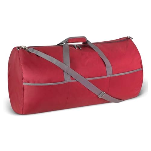 Amazon Essentials 32.4” (82.3cm) Extra Large Foldable Nylon Duffel Bag for Travel/Storage with Zipped Pockets, 9,254 Cubic Inch (150L), 22.68kg Capacity, Red (Previously Amazon Basics)