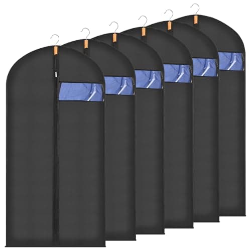 Sevenpers 6 Pack Suit Bags Garment Bags for Hanging Clothes 60x140cm Black