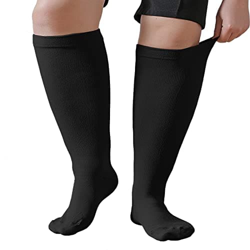Plus Size Compression Sock For Men: Women Graduated Compression Stockings for Support Flight Travel Running Pregnancy Sports Edema Nurses Seniors Athletic Socks 20-30 mmHg Black 4XL 1Pairs