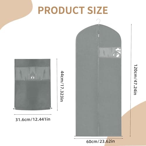 Tenbrachian 2 Garment Bags & 2 Shoe Bags, 23 x 47 in Suit and Garment Covers BagsDust-Proof Clothes Covers Protector BagsMoth Proof Dress Bag with Zip, for Women Men Coat Jacket(Grey) — view 2