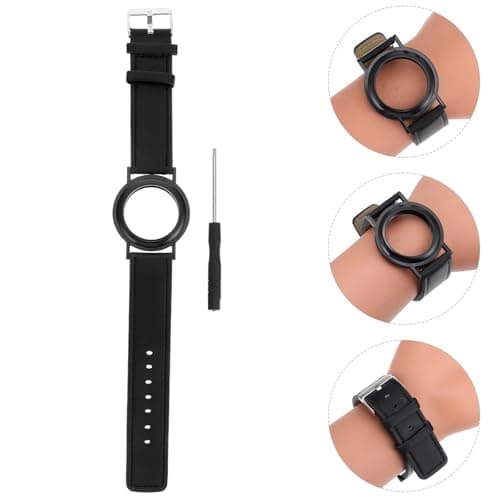 Mobestech Leather Watch Band Compatible with Locator Device, Vintage Black Genuine Leather Strap with Protective Cover, Adjustable Wristband for Travel and Everyday Use — view 6