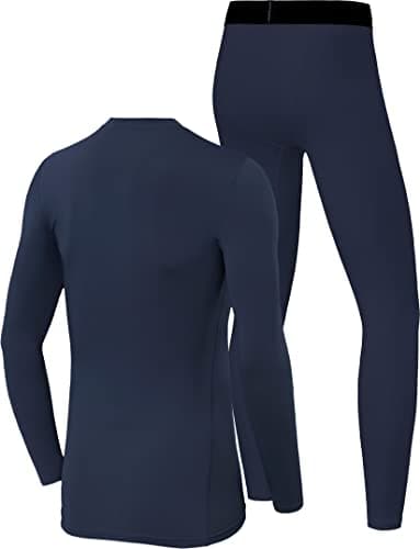 PowerLayer Skins for Boys Kids Base Layer Thermal Long Sleeve Top & Tights Football Compression Set - Navy Top + Navy Tights, 12-14 Years — view 2
