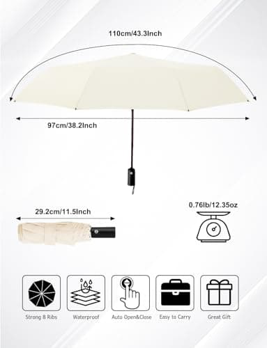 RusuiQinsan Compact Umbrella, Windproof Strong, Folding Travel Umberella, Pocket Sun Umbrella for Men & Women(Cream) — view 2