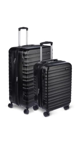 Amazon Basics Hard Shell Luggage Set (Small + Large) - Expandable ABS Travel Luggage with 4 Double Spinner Wheels - Scratch Resistant and Lightweight Construction - Black
