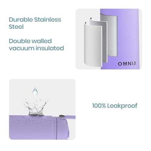 OMNIA NUTRIENTS Vacuum Insulated Stainless Steel Water Bottle, 2 Lids (Straw & Spout) Leakproof, BPA-Free, Reusable Flask Ideal for Travel and Outdoors (Gradient Purple - 540 ml) — view 3