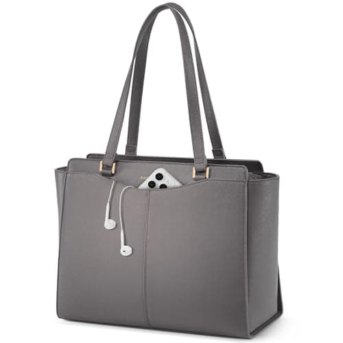 RAINSMORE Handbag for Women Large Laptop Tote Bag 14 Inch Waterproof PU Leather School Ladies Handbag with Zipper Pocket Work Shoulder Bags for Shopping Office Travel Business
