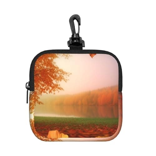 Mini Pouch with Carabiner, Neoprene Travel Makeup Bag with Zipper Tool Storage Pouch Autumn Coin Purse Portable Earbud Case Waterproof Card Holder Wallet for Women Men