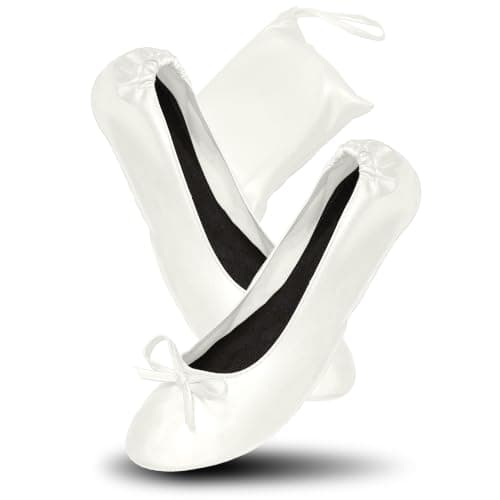 After Party Shoes with Foldable Bag Roll Up Shoes for Women 5/6 UK, White